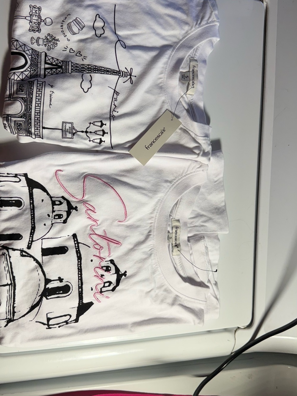 Francesca’s Travel Graphic Tee Bundle Small Paris Santorini White Tops
